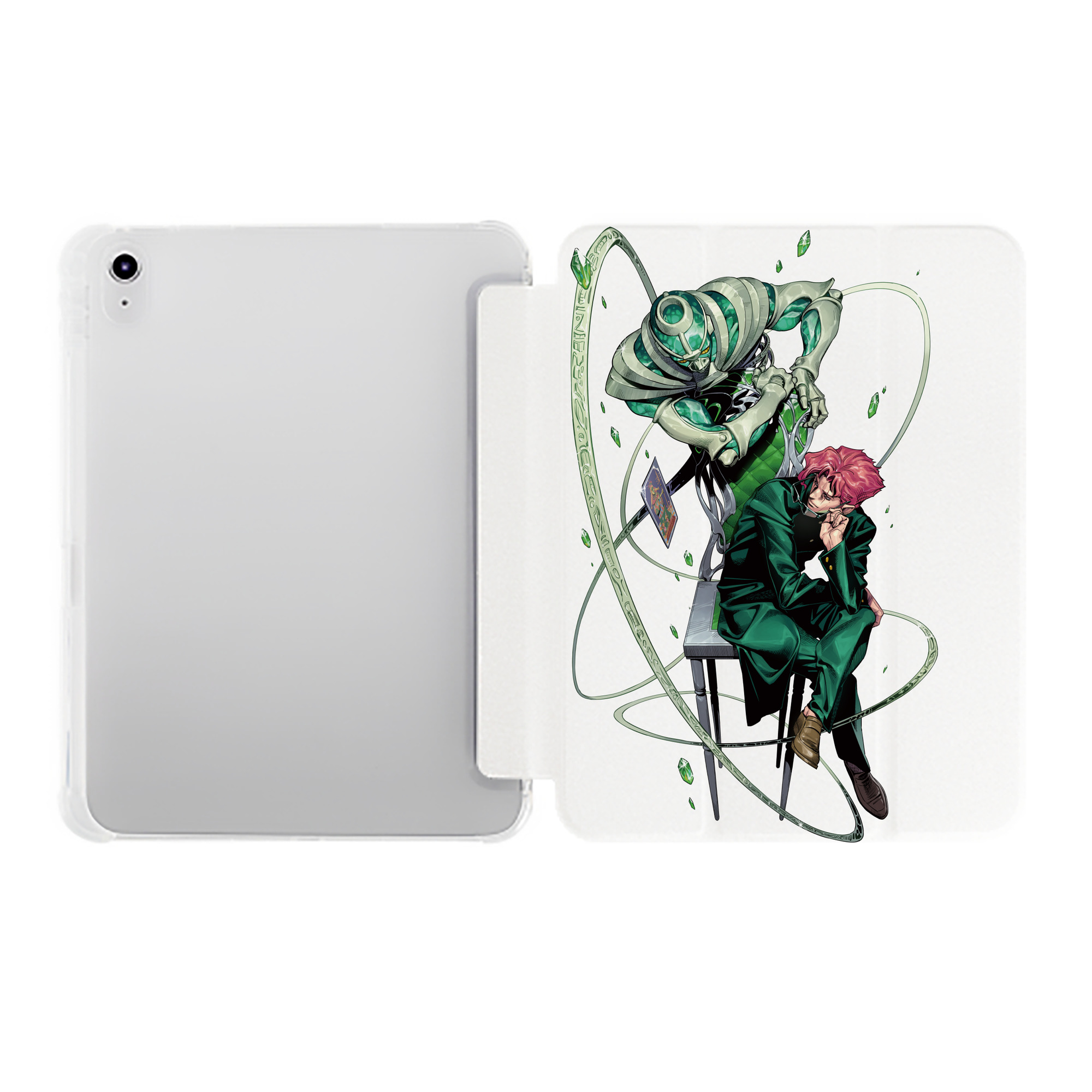 （画像用） ジョジョの奇妙な冒険 花京院 典明（かきょういん のりあき） JoJo's Bizarre Adventure Kakyoin Noriaki IPad ケース ペン収納付き 三つ折りスタンド PUレザー×シリコン 対応機種9.5/10.5/10.9インチ